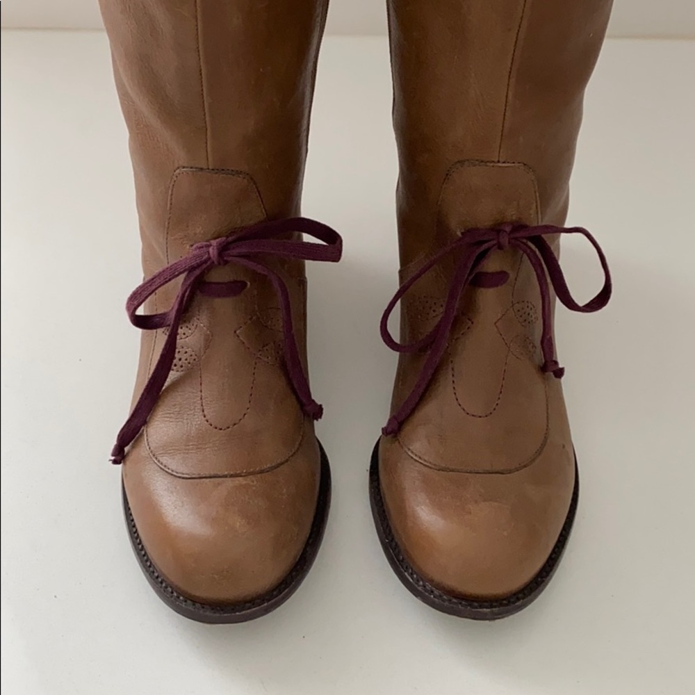 Anthropologie Tan/Maroon Boots - NWOT
